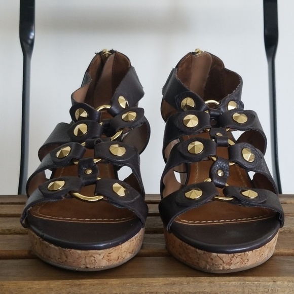 LOFT Shoes - Ann Taylor LOFT Brown/Gold Studded Wedge Heel